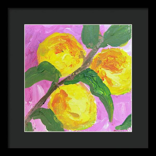 Peaches on Pink Botanical Framed Print — Black frame, Black mat, 12" x 12"