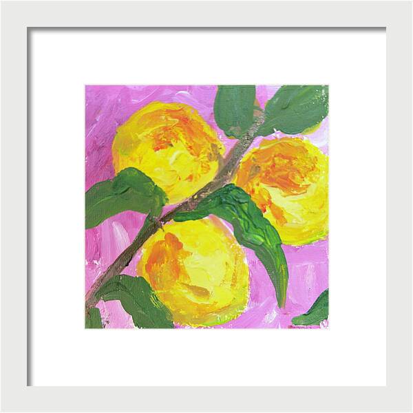 Peaches on Pink Botanical Framed Print — White frame, White mat, 8" x 8"