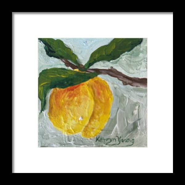 Ripe and Ready Peach Branch Framed Print — Black frame, White mat, 8" x 8"