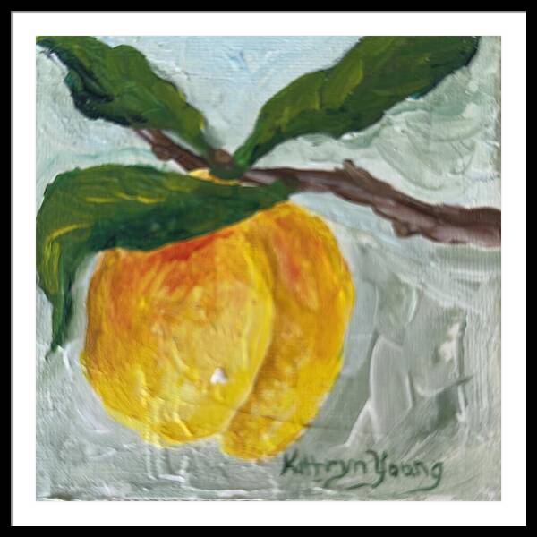 Ripe and Ready Peach Branch Framed Print — Black frame, White mat, 36" x 36"