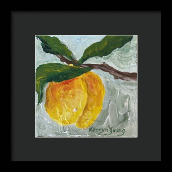 Ripe and Ready Peach Branch Framed Print — Black frame, Black mat, 8" x 8"