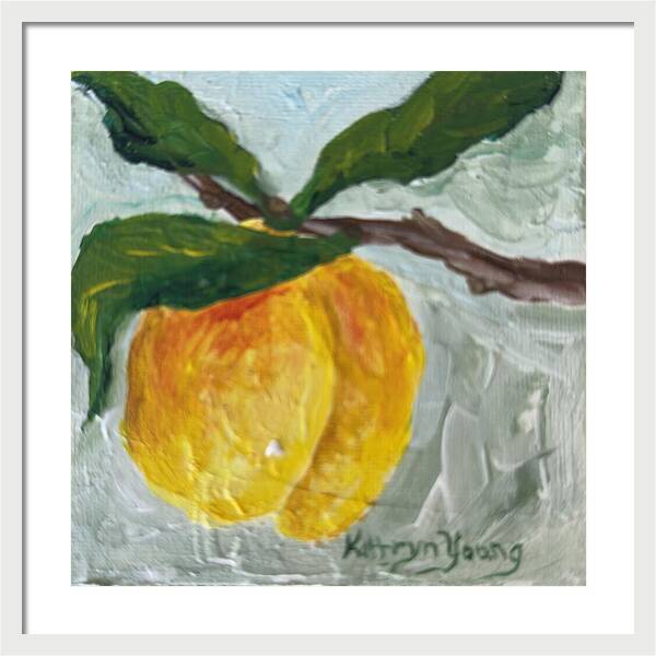 Ripe and Ready Peach Branch Framed Print — White frame, White mat, 20" x 20"