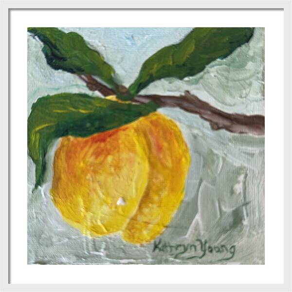 Ripe and Ready Peach Branch Framed Print — White frame, White mat, 24" x 24"