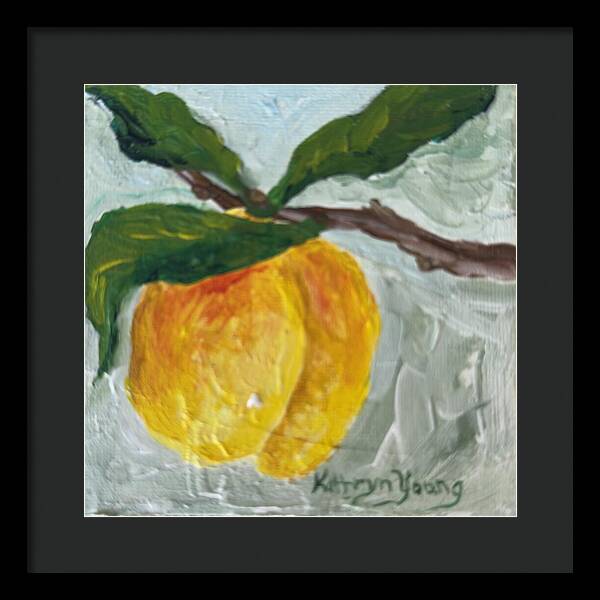 Ripe and Ready Peach Branch Framed Print — Black frame, Black mat, 14" x 14"