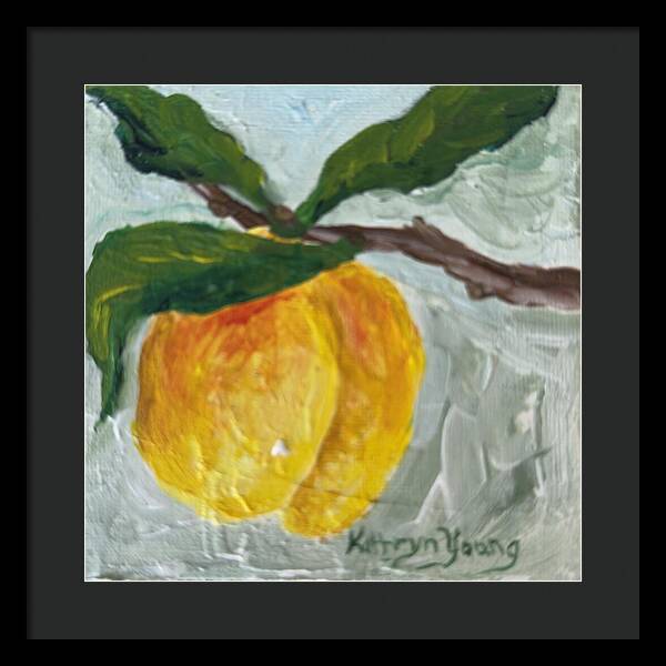 Ripe and Ready Peach Branch Framed Print — Black frame, Black mat, 16" x 16"