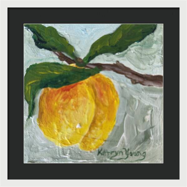 Ripe and Ready Peach Branch Framed Print — White frame, Black mat, 16" x 16"