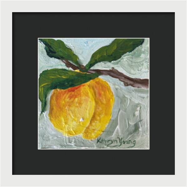 Ripe and Ready Peach Branch Framed Print — White frame, Black mat, 8" x 8"