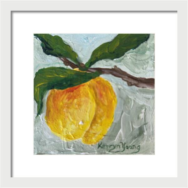 Ripe and Ready Peach Branch Framed Print — White frame, White mat, 10" x 10"