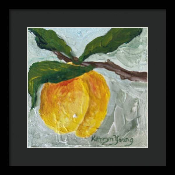Ripe and Ready Peach Branch Framed Print — Black frame, Black mat, 12" x 12"