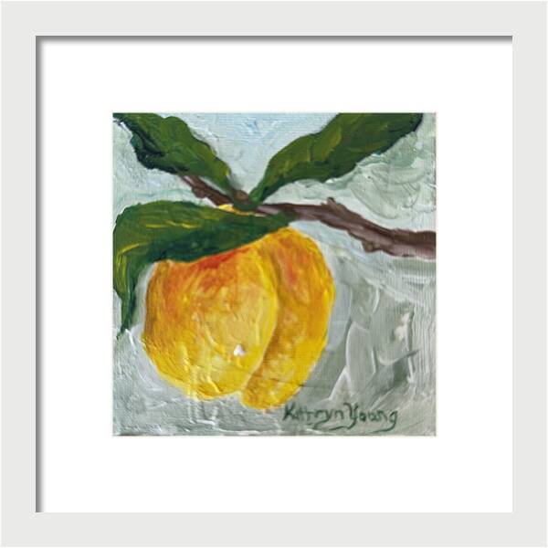 Ripe and Ready Peach Branch Framed Print — White frame, White mat, 8" x 8"
