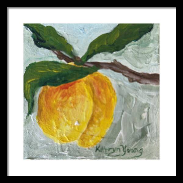 Ripe and Ready Peach Branch Framed Print — Black frame, White mat, 16" x 16"