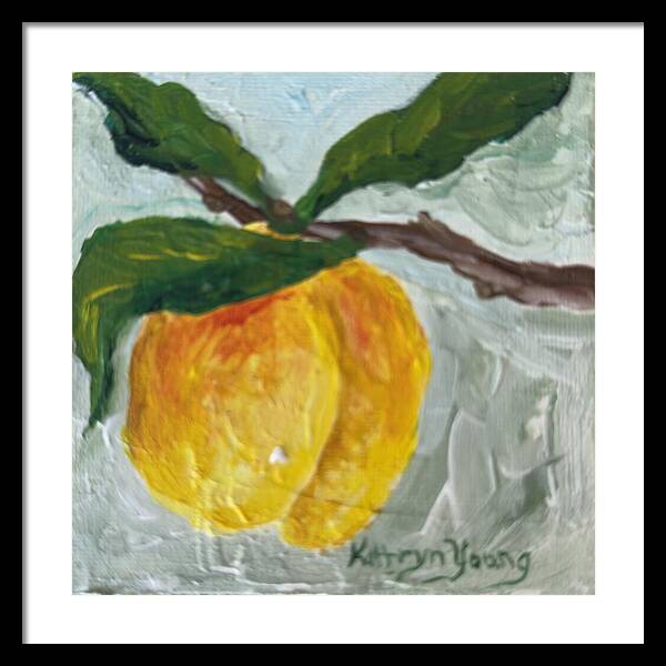 Ripe and Ready Peach Branch Framed Print — Black frame, White mat, 20" x 20"