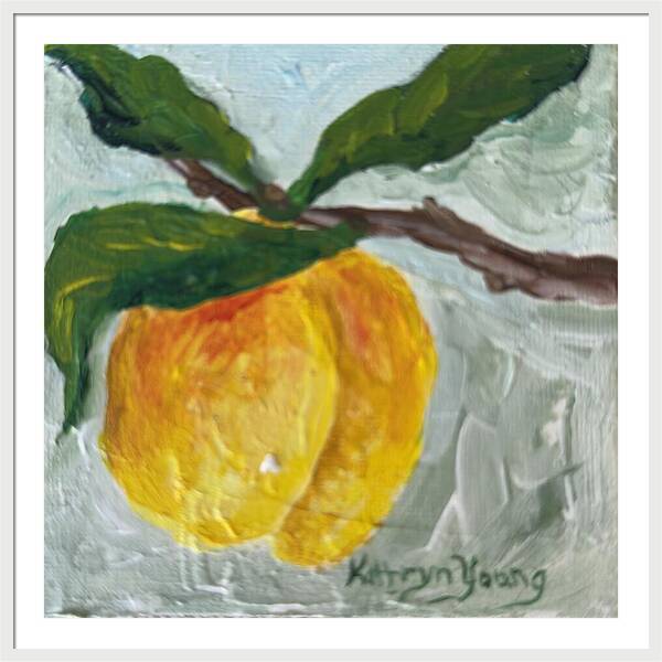 Ripe and Ready Peach Branch Framed Print — White frame, White mat, 36" x 36"