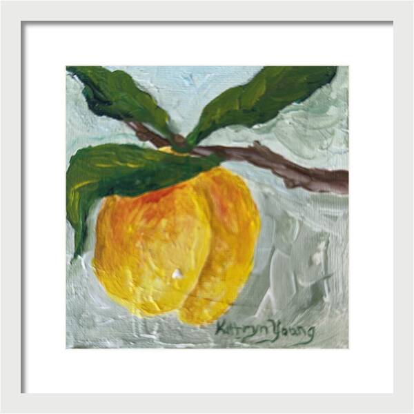 Ripe and Ready Peach Branch Framed Print — White frame, White mat, 12" x 12"