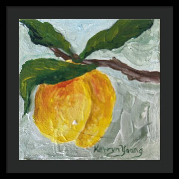 Ripe and Ready Peach Branch Framed Print — Black frame, Black mat, 20" x 20"