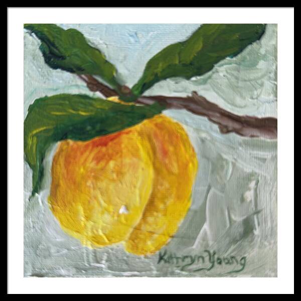 Ripe and Ready Peach Branch Framed Print — Black frame, White mat, 30" x 30"