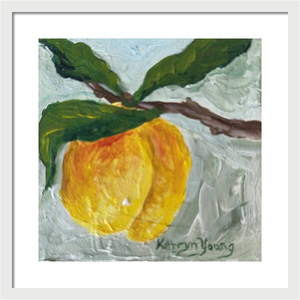 Ripe and Ready Peach Branch Framed Print — White frame, White mat, 16" x 16"
