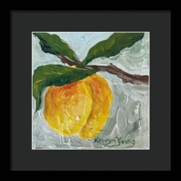 Ripe and Ready Peach Branch Framed Print — Black frame, Black mat, 10" x 10"