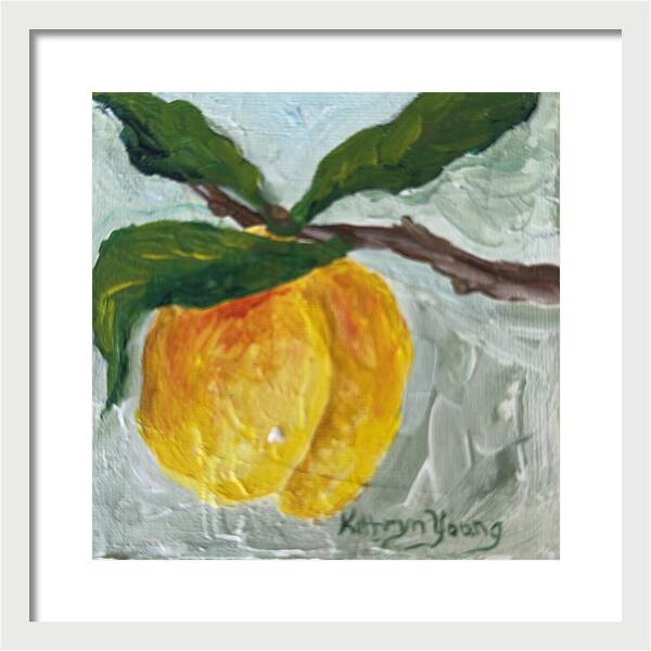 Ripe and Ready Peach Branch Framed Print — White frame, White mat, 14" x 14"