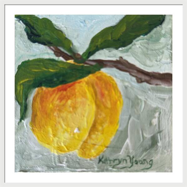 Ripe and Ready Peach Branch Framed Print — White frame, White mat, 30" x 30"