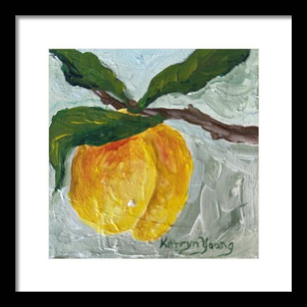 Ripe and Ready Peach Branch Framed Print — Black frame, White mat, 12" x 12"