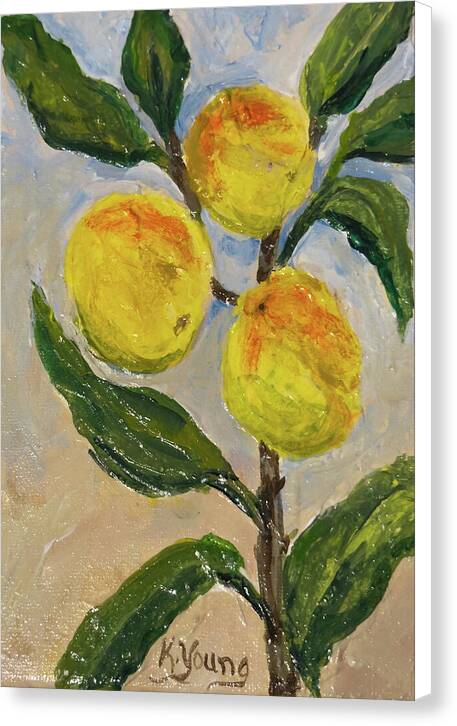 Soft Light in the Orchard Peach Branch Canvas Print — White wrap