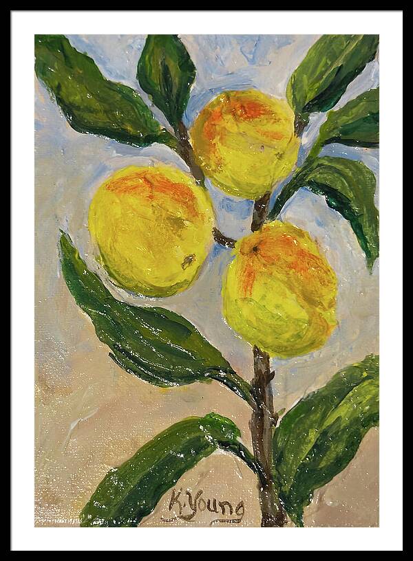 Soft Light in the Orchard Peach Branch Framed Print — Black frame, White mat, 28" x 40"