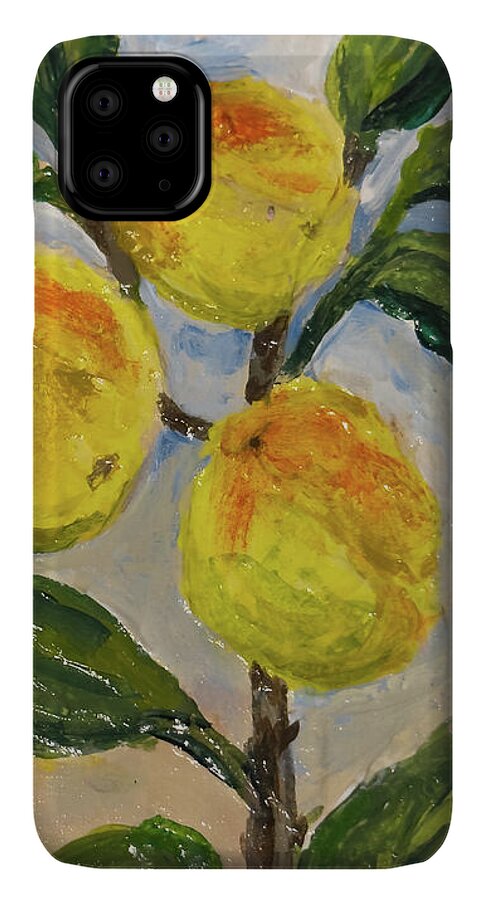 iPhone case printed with Soft Light in the Orchard, Kathryn Young's painting of peaches on a leafy branch in soft golden light