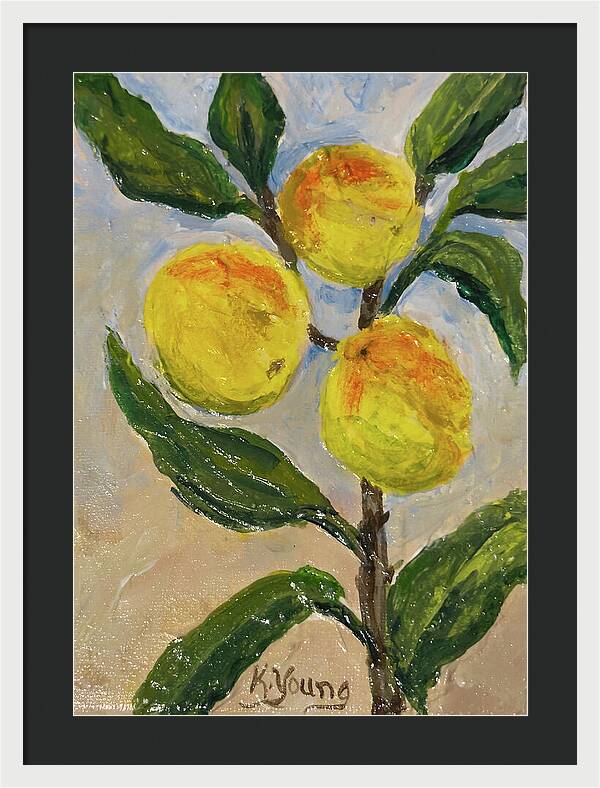Soft Light in the Orchard Peach Branch Framed Print — White frame, Black mat, 17" x 24"