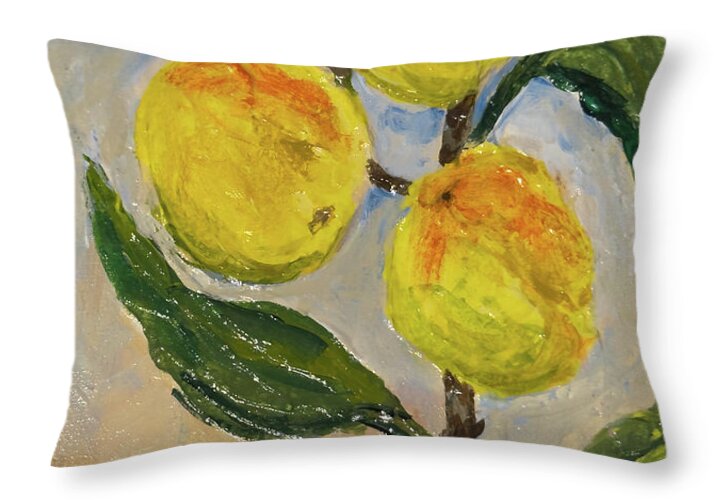 Soft Light in the Orchard Peach Branch Throw Pillow — with pillow insert, 20" x 14"