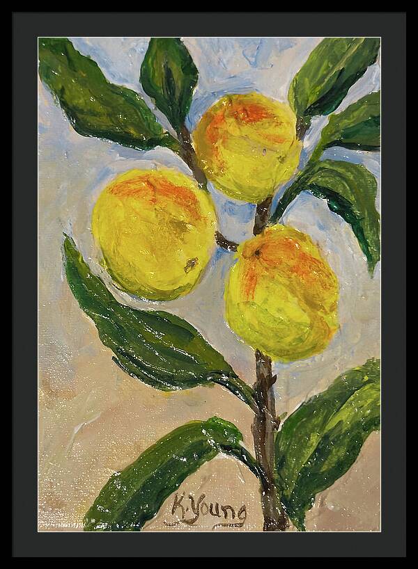 Soft Light in the Orchard Peach Branch Framed Print — Black frame, Black mat, 25" x 36"