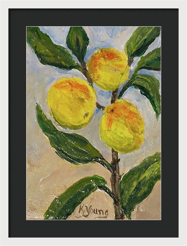 Soft Light in the Orchard Peach Branch Framed Print — White frame, Black mat, 14" x 20"