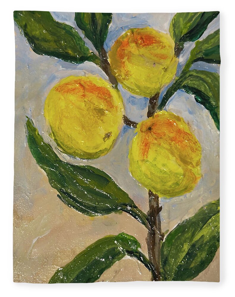 Soft Light in the Orchard Peach Branch Throw Blanket — Plush Fleece, 60" x 80"