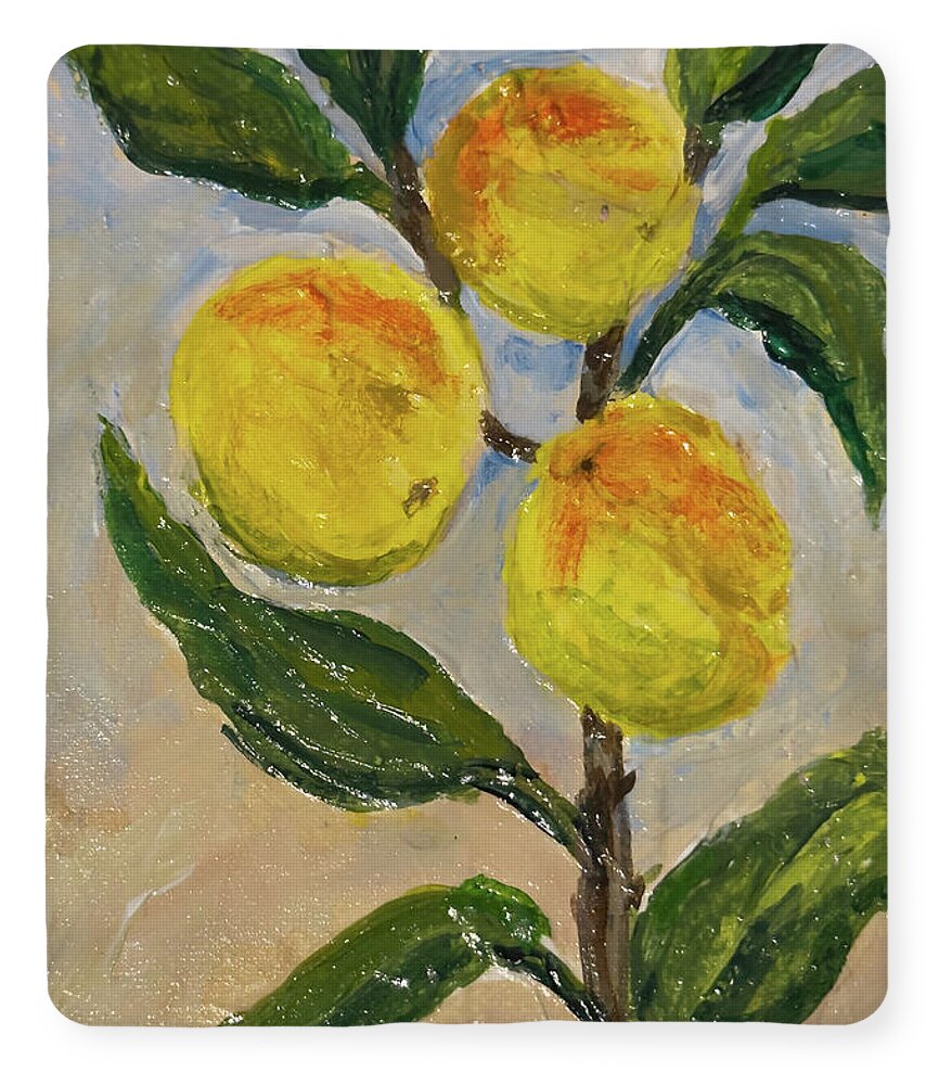 Soft Light in the Orchard Peach Branch Throw Blanket — Sherpa Fleece, 50" x 60"