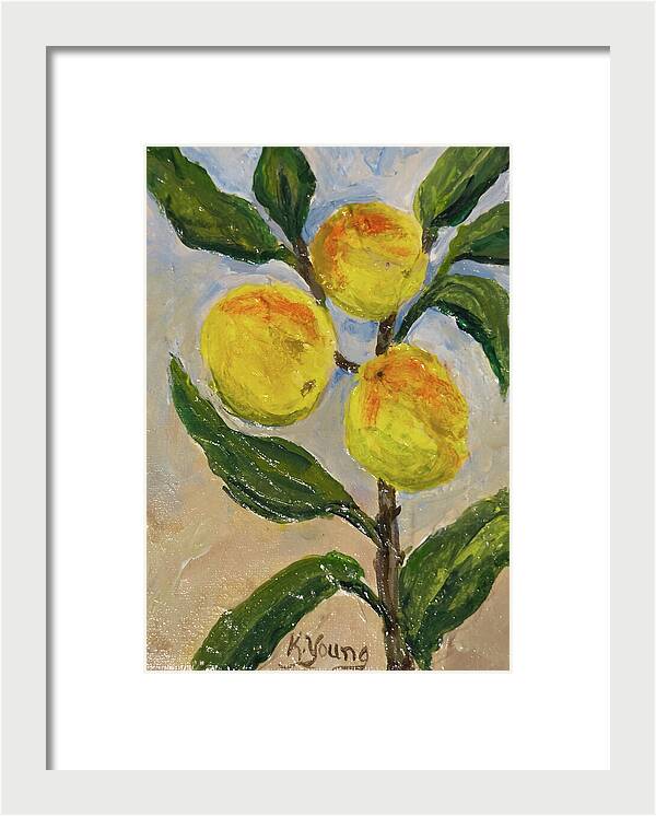 Soft Light in the Orchard Peach Branch Framed Print — White frame, White mat, 7" x 10"