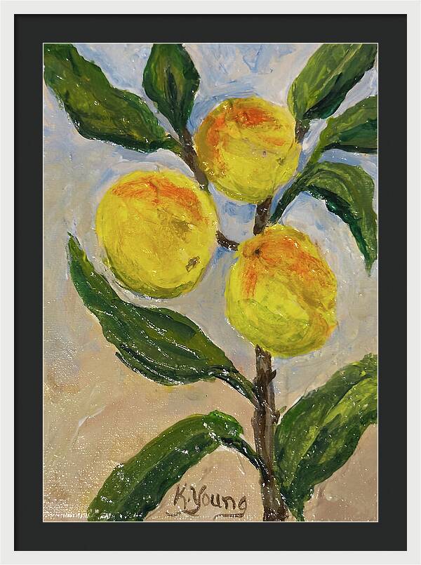 Soft Light in the Orchard Peach Branch Framed Print — White frame, Black mat, 21" x 30"