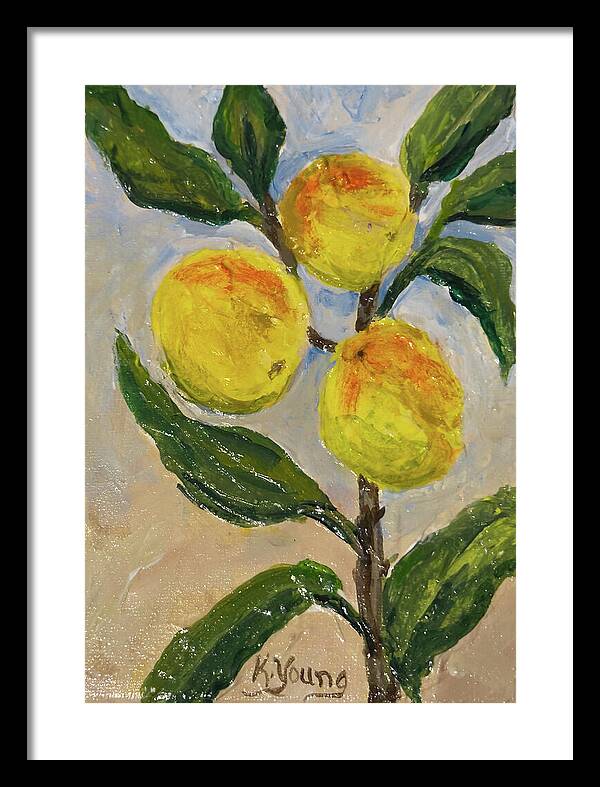 Soft Light in the Orchard Peach Branch Framed Print — Black frame, White mat, 14" x 20"