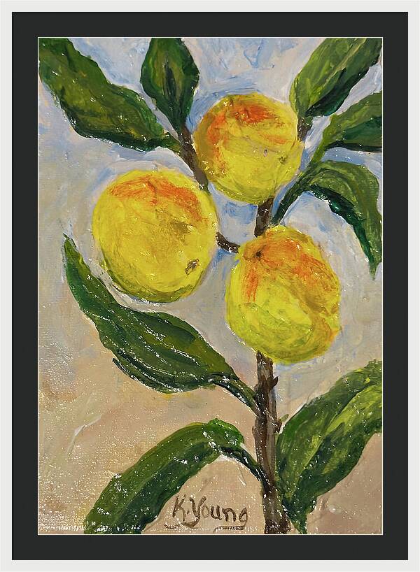 Soft Light in the Orchard Peach Branch Framed Print — White frame, Black mat, 25" x 36"