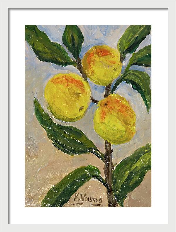 Soft Light in the Orchard Peach Branch Framed Print — White frame, White mat, 14" x 20"