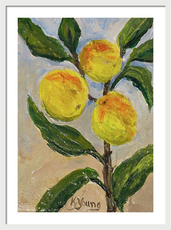 Soft Light in the Orchard Peach Branch Framed Print — White frame, White mat, 21" x 30"