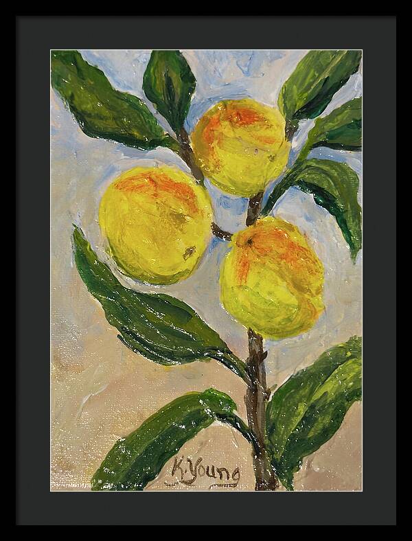 Soft Light in the Orchard Peach Branch Framed Print — Black frame, Black mat, 17" x 24"