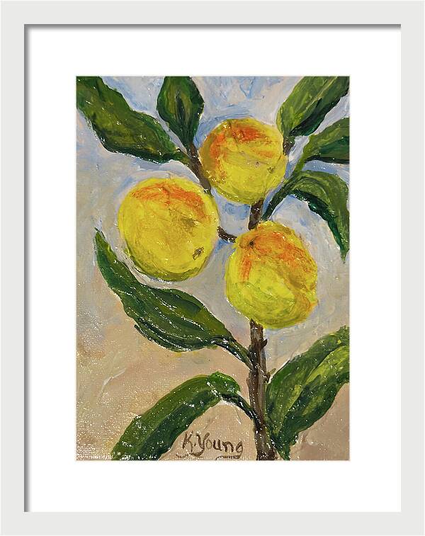 Soft Light in the Orchard Peach Branch Framed Print — White frame, White mat, 10" x 14"