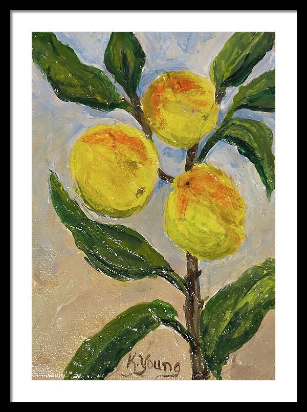 Soft Light in the Orchard Peach Branch Framed Print — Black frame, White mat, 21" x 30"