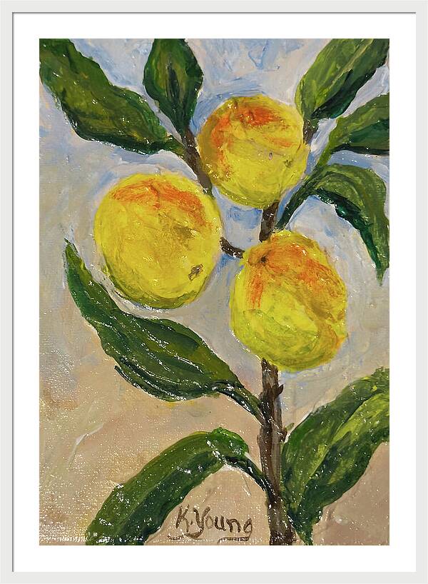 Soft Light in the Orchard Peach Branch Framed Print — White frame, White mat, 25" x 36"