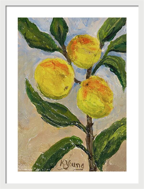 Soft Light in the Orchard Peach Branch Framed Print — White frame, White mat, 17" x 24"