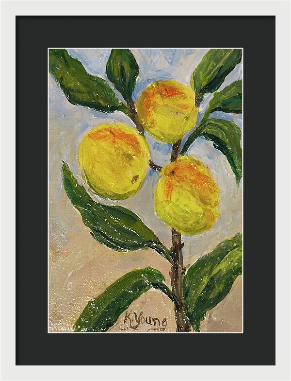 Soft Light in the Orchard Peach Branch Framed Print — White frame, Black mat, 11" x 16"