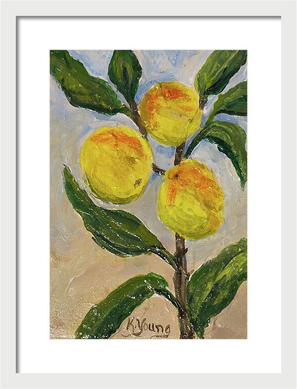 Soft Light in the Orchard Peach Branch Framed Print — White frame, White mat, 11" x 16"