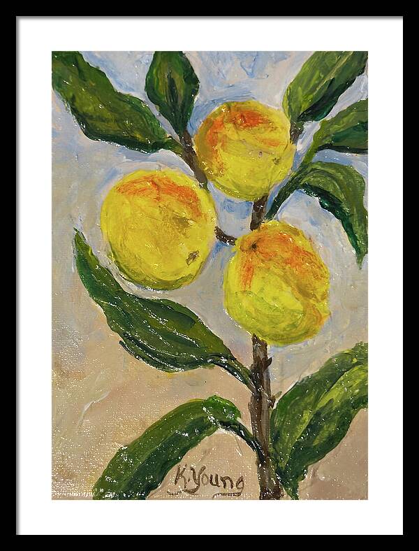 Soft Light in the Orchard Peach Branch Framed Print — Black frame, White mat, 17" x 24"