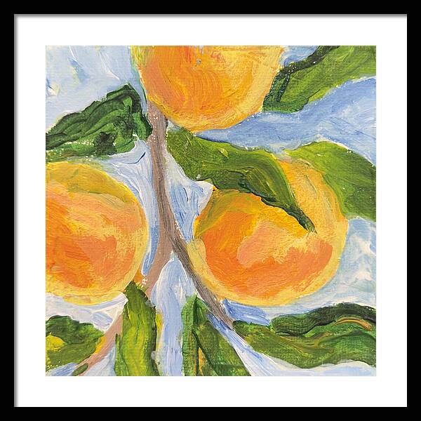 Where the Sun Found Them Peach Branch Framed Print — Black frame, White mat, 20" x 20"