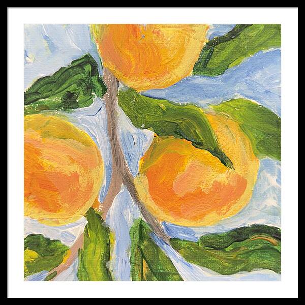 Where the Sun Found Them Peach Branch Framed Print — Black frame, White mat, 30" x 30"